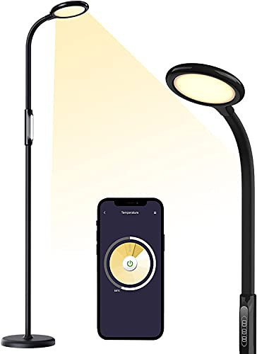 Lampada da Terra LED Homekit Integrata, meross Piantana ad Angolo per Soggiorno, per Siri, Alexa e Google Home, con Luminosità Regolabile, Collo di Cigno Girevole a 360° e Telecomando (MSL610HK)