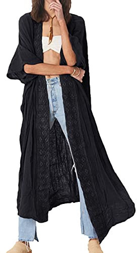 YouKD Damen Einfarbig Langes Kimono Maxi Cardigan Kleid Plus Size Loungewear Bikini-Strandroben