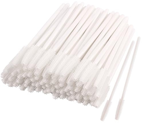 MyAoKuE-UP 100pcs Silicone Mascara Wands Disposable Eyelash Brushes Wand for Extension Makeup Brush Tool Bulk (Silicone All White)