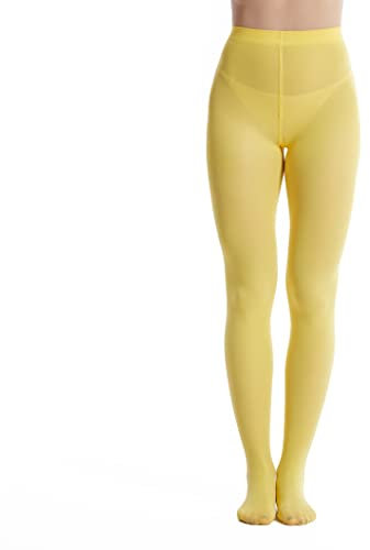 Frola 40D Strumpfhosen für Damen Balettstrumpfhose für Frauen Mädchen Undurchsichtige Reine Farbe mit Fuß Bunte Strümpfe(L-XL,Zitronengelb)