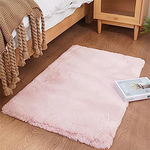 Ghouse Faux Tappetto di Pelle di Pecora Tappeto a Pelo Corto Lavabile Fluffy Uni Effetto Pelliccia Antiscivolo Facile da Pulire, Dimensione:60 x 90 cm, Colore: Rosa