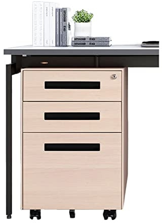 Archivadores Gabinete de acero for debajo de la mesa, cajón de oficina, almacenamiento de actividades de estaño, gabinete corto, grano de madera for el hogar con cerradura, gabinete de empuje móvil Ga