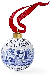 Spode Blue Italian Christmas Bauble - Full Scene Ornament with Classic Blue & White Porcelain Design, Collectible Holiday Decoration for Tree Display or Seasonal Décor - Giftworthy Keepsake