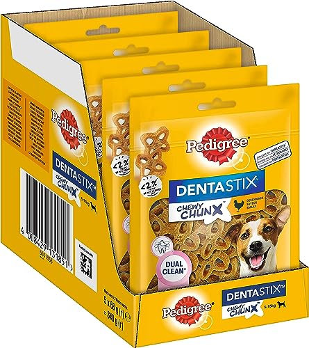 Pedigree Dentastix Chewy Chunx Zahnpflegesnacks für kleine Hunde von 5-15 kg, Schmackhaften Kausticks mit Huhn, 10 Packungen (2 x 5 x 68 g)