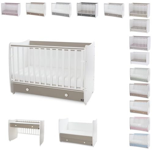 Lorelli Babybett Dream 60 x 120 cm umbaubar Schreibtisch Kinderbett Schaukelbett, Farben:dunkelbraun weiß