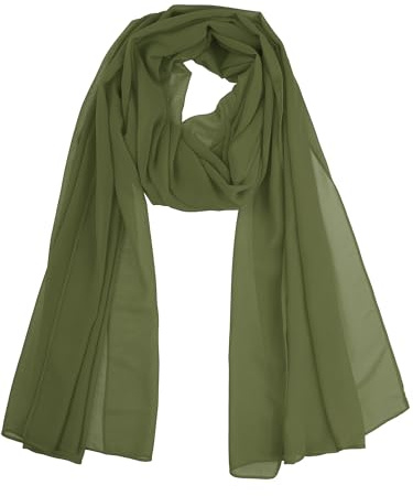 Elerevyo Women's Solid Chiffon Scarf, Lightweight Soft Sheer Long Head Wrap Shawl Scarves for All Season 175x70cm/68.9x27.6 inches(LxW) Army Green