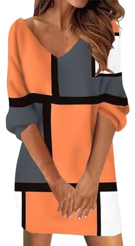 Générique Robe Pull Femme Col V Dentelle Ample en Maille Long Pullover Tricot Robe De Noël À Manche Longue Robe De Soirée Mini Robe Sweat Décontracté (Orange, XXL)