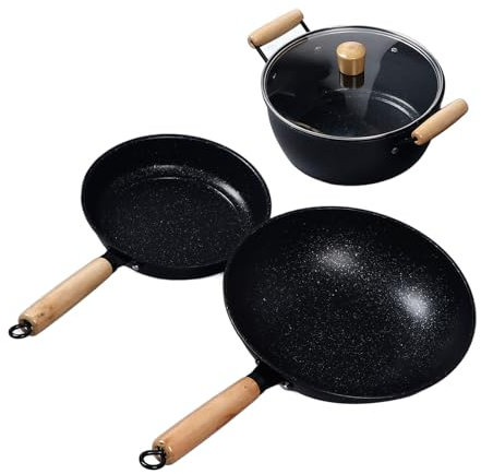 Stekpanna Järn Grytset Nonstick, 3 ST Köksredskapsset med Stekpannor, Fondgryta, Såsgryta, Köksredskap, Induktionskokkärl Pannset för Kokkärlset Present