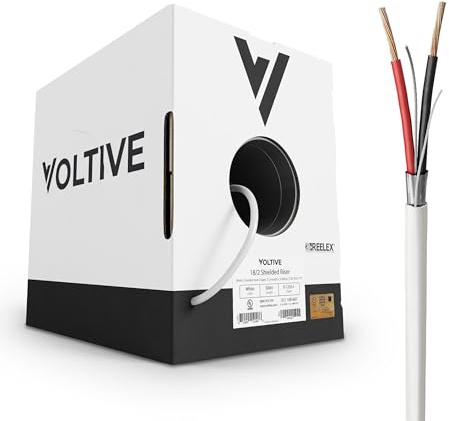 Voltive 18/2 Shielded Low Voltage Wire, Riser CL3R, White, 500ft - 18AWG, 2 Conductors, Overall Shield, Stranded Bare Copper, UL Listed - V-1253-1