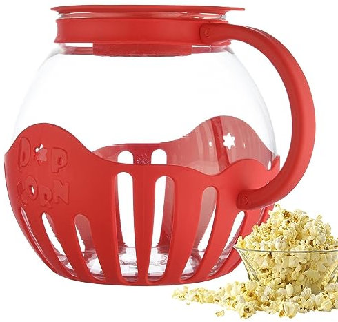 Popcorn Machine - Microwave Glass Popcorn Popper, Borosilicate Glass 3in-1 - Silicone Lid, Dishwasher Safe, 2.25 Quart Snack Pop Corn Air Poppers