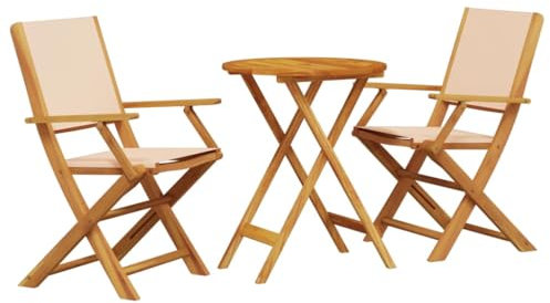vidaXL Ensemble de Bistro 3 pcs Beige Tissu et Bois Massif, Ensemble de Bistro de Jardin, Ensemble de Balcon, Ensemble de Meubles d'extérieur