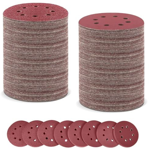 Goysen 210 Pcs 125 mm Sanding Discs, 5 Inch 8 Hole Hook and Loop Sanding Pads for Random Orbital Sander, 30 x 40 60 80 120 180, 20 x 240 320 400 (Mixed Grit)