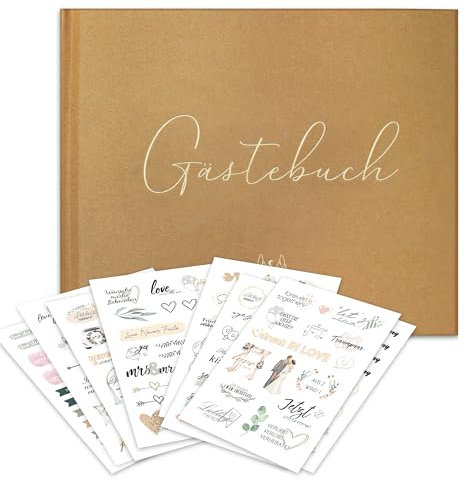 Gästebuch Hochzeit, Gästebuch, Sticker Hochzeit Gästebuch, 100 Leer Seiten Hochzeitsgästebuch, Hochzeitsalbum für Erinnerungen, Hochzeitsbuch,155 Sticker Hochzeit in Deutsch und Englisch, 19 x 24 cm