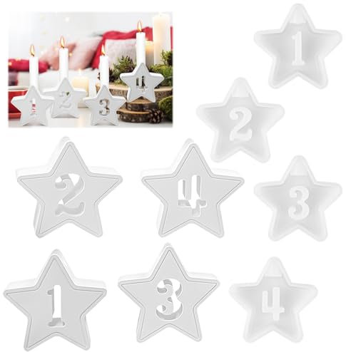 Silikonform Kerzenhalter Stern - 4 Stück Gießformen, Zahlen 1-4, Einschieber (Stern)