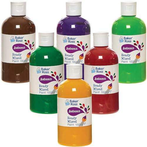 Baker Ross FN244 Autumn Ready Mixed Poster Paint Set 150ml - Box of 6, Paint Value Pack of Bottles, Paint for Kids