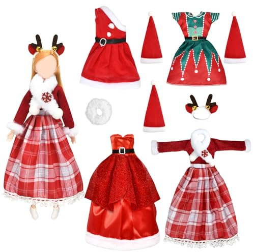 Vêtements de Noël pour Poupées, 4 PCS Vetement Poupee, Accessoire Poupee, Vêtements de Noël pour Poupée, Mini Bonnet de Noel, pour Habiller Une Poupée, Convient Aux Accessoires de Poupée de 30 CM