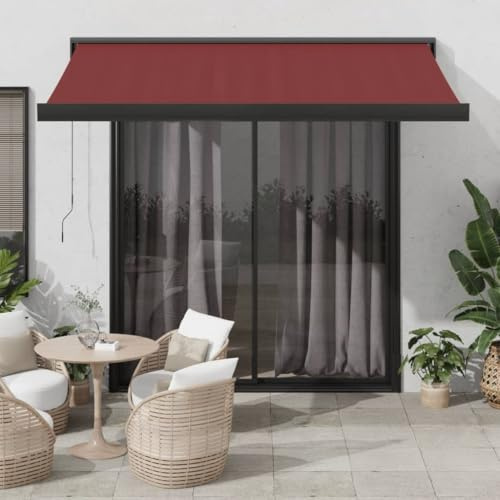 IKAYAA Toldo Manual Retráctil 350 x 250 cm, Toldo Enrollable Aluminio y Poliéster,Toldo Completo con Manivela, Toldo Articulado, Toldo Manual para Balcón Burdeos