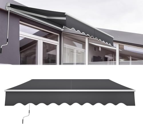 NAIZY Toldo de brazo articulado, 4 x 3 m, protección solar para balcón, aluminio, cubierta de poliéster resistente al agua, toldo con pinza, protección contra los rayos UV, para balcón, terraza, gris