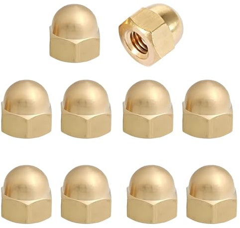 HSUYUN 10 Stück Hutmuttern M10 Messing, M10 Sechskant Hutmutter Messing, GB923 Hutmuttern für Schrauben - für Stahlkonstruktionen, Holz und Maschinen