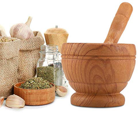 Ejoyous Mortier avec Pilon, Moulin à Ail Manuel, Moulin à épices en Plastique, Mortier à Comprimés pour Herbes, épices et Pilules (Grain de Bois)