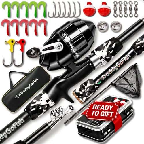 Kids Fishing Pole For Boys, Girls & Youth Age, Toddler Fishing Pole Set Kit | Kids Fishing Rod Starter Kit with Kids Fishing Gear, Push Button Fish Rod, Tackle Box, Net, Travel Bag & Fish Accessories