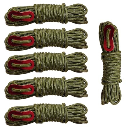 Skyzone 6 Pack Reflective Ropes - 4mm x 4M Camping Guide Ropes with Tensioner, Weatherproof Reflective Cord for Tents, Hammocks, Tarps, Outdoor Survival Gear (Military Green, 4mm)