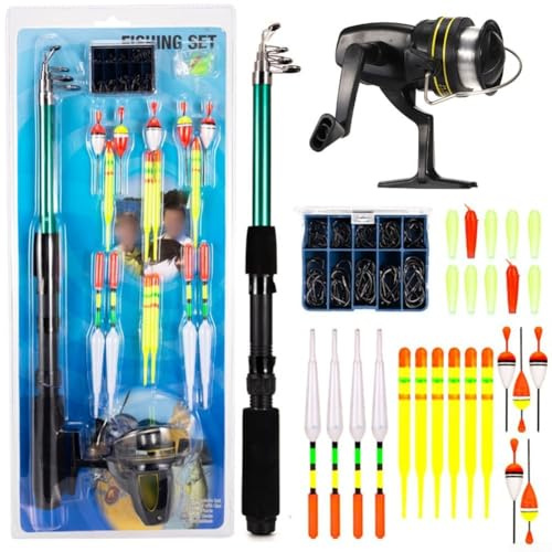 Kit Canne à Pêche Débutant et Moulinet Design Télescopique Léger et Compact pour Pêche Aventures