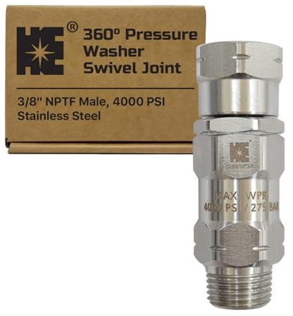 Cosmostar Stainless Steel 3/8 NPT-M 360° Pressure Washer Swivel – Enhanced Leak-Proof High-Flow Design and 4000 PSI – Not for M22 Threads
