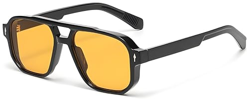 LHSDMOAT Vintage Pilot 70s Square Men Women Sunglasses, Double Bridge UV400 Tinted Lens Sunglasses for Driving, Sports, and Travel