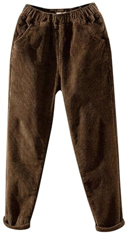 Pantalon en velours côtelé pour femme - Pantalon large avec doublure - Pantalon thermique élastique - Taille haute - Pantalon de loisirs - Pantalon d'hiver chaud et décontracté - Pantalon d'hiver avec
