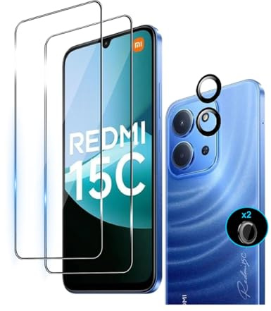 Wookfiss Härdat glas för Redmi 15C 4G, 2 st skärmskydd och 1 st bakkameraskydd, 9H hårdhet, anti-repor, HD genomskinligt glas, lätt att installera