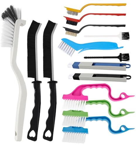 SHRJ 15Pcs Crevice Cleaning Brush Set Hard Bristle Scrub Brushes Tools Groove Gap Cleaning Brush for Housekeeping Bathroom Corners Window Track Kitchen Toilet Cup Faucet