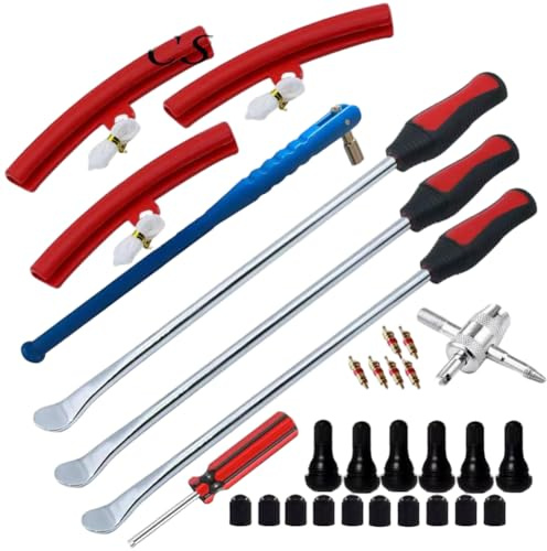Vibsky Kit di strumenti per la rimozione dei pneumatici, 31 pezzi, set di leve in acciaio trattato termicamente per la manutenzione di pneumatici di moto e auto
