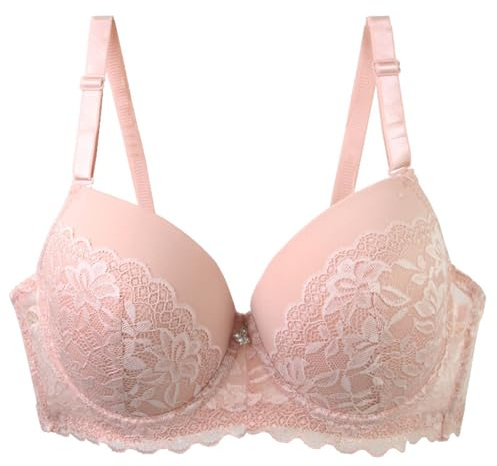 Nidddiv Women's Lace Bra with Underwire, Large Sizes, Comfort Dirndl Bra, Push Up, Large Breasts, Strong Hold Bralette, Soft Underwear, Breathable Bra, Comfort Support for Everyday Use, lightpink, 46C