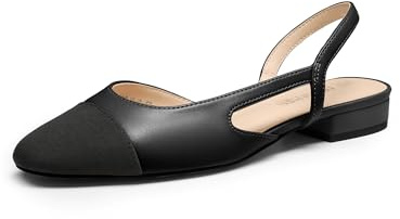 DREAM PAIRS Balettskor för kvinnor med rem på baksidan fyrkantig tå lågklackade balettskor för företag kontor bröllopsfest | Slip-on design, vadderad innersula, spetsig tådesign, urval av färger, anpassningsbar