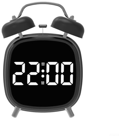 Zeroupshop Reloj despertador digital de doble campana con pantalla LED de 4 pulgadas con sonido de timbre fuerte de más de 70 dB para personas que duermen mucho y funcionamiento silencioso, versátil