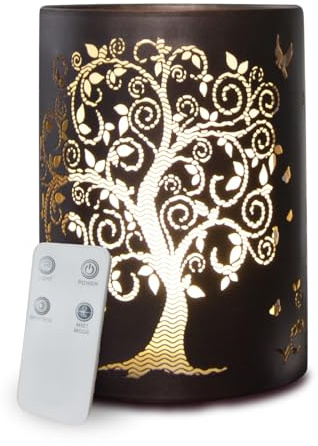 ZEN ARÔME Diffuseur d’Huile Essentielle Vita – Diffuseur Ultrasonique Aromathérapie à Froid - Diffuseur Électrique Parfum Maison avec Télécommande - Éclairage LED Effet Bougie – en Métal et Verre