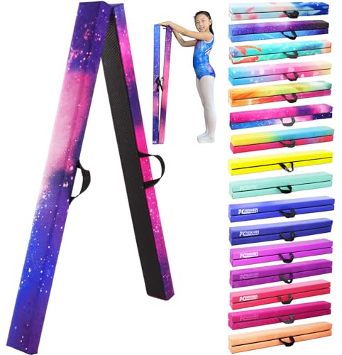 FC FUNCHEER 8FT Folding Balance Beam -Gymnastics Floor Beam - Gymnastics Equipment- Anti-Slip Bottom - Suede Cover - Carry Bag for Kids/Adults Home & Gym Center