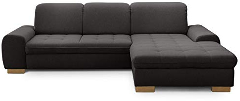 CAVADORE Lexi - Sofá de Esquina (275 x 82-99 x 173 cm, con reposabrazos XXL, con cabecero), Color Gris