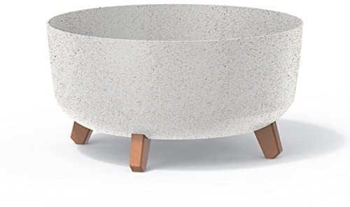 Pot de fleurs bas 14,3L avec pieds amovibles et insert 380 mm, Blanc gres