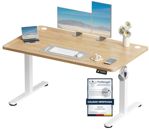 Devoko 120x60 cm Escritorio Regulable en Altura, Escritorio Elevable Eléctrico Telescópico Bidireccional, Escritorio de Oficinay Hogar, para Estudio en Casa con Tablero Ensamblado, Beige
