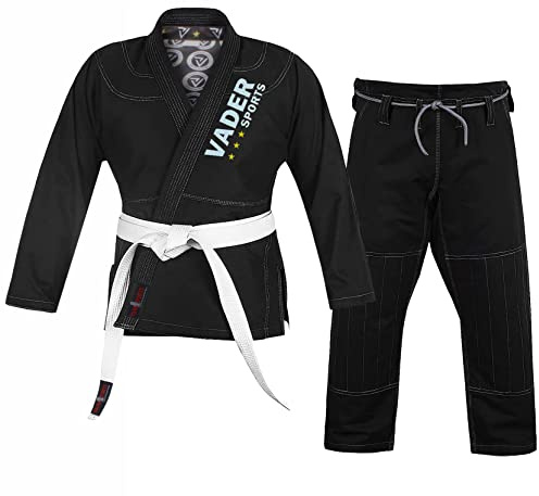 V.Sports brasiliansk Jui jitsu kostym barn och vuxna Bjj Gi ju-jitsu tränings- eller tävlingskostymer, vit, svart, blå och rosa Ju-jitsu kimono uniform, Svart, Adult A1