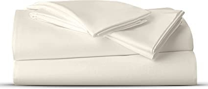 AATH COLLECTION Bed Sheet Set, 100% Egyptian Cotton, Easy Care & Super Soft 4 Pieces Bedding Set - Flat Sheet & Fitted Sheet with 2 Pillowcases (CREAM, King)