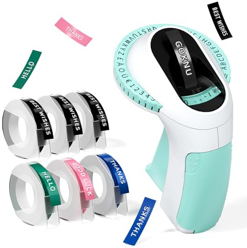 E975 Embossing Label Maker Machine, Embossed Label Makers, Embosser Label Printer with 6 Label Tapes 3/8(9mm), Retro 3D Handheld Old School Labeler for Kids, Food, Kitchen, Home Gift and DIY Green