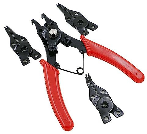 Pinze per anelli di sicurezza 4 in 1, pinze per anelli elastici interni esterni con 4 ganasce intercambiabili per installazione e rimozione anelli di sicurezza, 12,7 cm, rosso