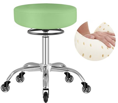 OUTMASTER Rollhocker höhenverstellbar mit Rollen - 50-62cm，bis 180 kg belastbare Arbeitshocker，360° Drehhocker Hocker für Salon und Spa,aus Leder Hocker (Grün)