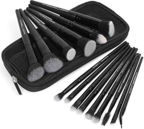 MAGEFY Make up Pinsel Set, 15 Stück, hochwertige synthetische Pinselset Makeup mit Etui, Foundation, Puder, Concealer, Lidschatten, schwarz Make up Pinsel Set