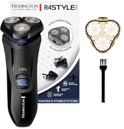 Remington Elektrischer Rasierer Herren [Trocken-Rasierapparat] R4 (Akkubetrieb, Comfort Detailtrimmer + Langschaarschneider + 3-TageBart-Aufsatz) Rotationsrasierer R4002