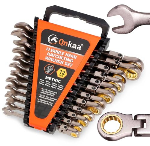 Qnkaa Flexible Ratchet Wrench Set 12pcs 8-19mm Spanner Gear Ring Ratcheting Combination Flexi Wrench Kit Metric Flex Head