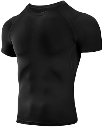 Niksa Men’s Compression Shirt Short Sleeve – Moisture-Wicking, Breathable Workout Top for Gym, Running, Cycling – Quick Dry, Muscle Support, Mesh Ventilation (1 Pack, Black, XXL)